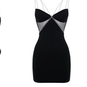 Heiress Beverly Hills Black Diamante Strap cut out mini Dress XS New w tags